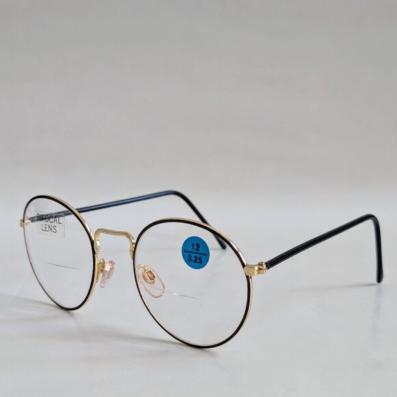 NWT True Vintage 90's Round Metal Bi-Focal Reading Glasses (Gold/Black) - Picture 3 of 5
